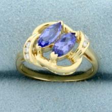 1ct Tw Tanzanite And Diamond Ring In 14k Yellow Gold