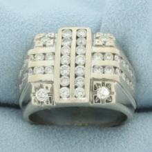 Mens Diamond Channel Set Statement Ring In 14k White Gold