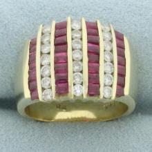 Diamond And Ruby Channel Set Ring In 14k Yellow Gold