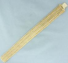 Two Tone Woven Link Wide Bracelet In 18k Yellow And White Gold