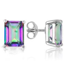 6x4mm Emerald Cut Mystic Topaz 1.3ctw Stud Earrings In Sterling Silver