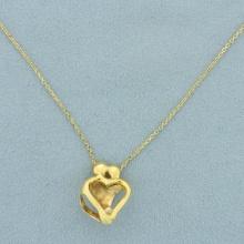 Mother And Child Heart Necklace In 14k Yellow Gold