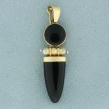 Onyx And Pearl Pendant In 14k Yellow Gold