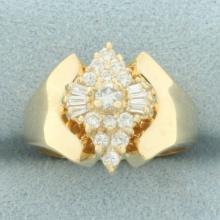 Round And Baguette Diamond Cocktail Ring In 14k Yellow Gold