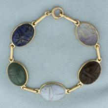 Hand Carved Gemstone Scarab Bracelet In 14k Yellow Gold