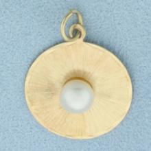 Akoya Pearl Disk Pendant Or Charm In 14k Yellow Gold