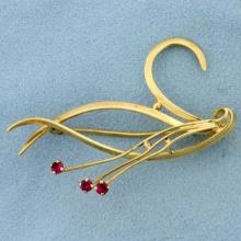 Swan Design Ruby Pin In 14k Yellow Gold