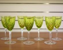 9 Piece Orrefors Helga Chartreuse Green Scandinavian Wine Glass Set