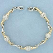 Golf Ball Link Chain Bracelet In 14k Yellow Gold And Sterling Silver