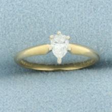 Pear Diamond Solitaire Engagement Ring In 14k Yellow Gold