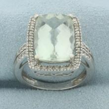 Aquamarine And Diamond Halo Ring In 14k White Gold