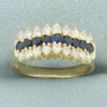 Sapphire And Diamond Cathedral Line Ring In 14k Yellow Gold