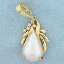 Teardrop Mabe Pearl And Diamond Pendant In 14k Yellow Gold