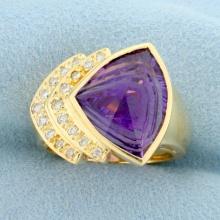 Amethyst And Diamond Ring In 14k Yellow Gold