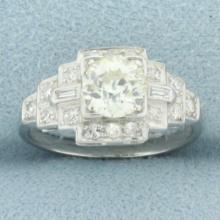 Antique Art Deco Old European Cut Diamond Ring In Platinum