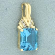 Swiss Blue Topaz And Diamond Pendant In 14k Yellow Gold