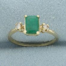 Emerald And Diamond Ring In 14k Yellow Gold