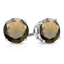 8mm Round Cut Smoky Quartz 3.8ctw Stud Earrings In Sterling Silver