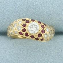 Ruby And Diamond Ring In 14k Yellow Gold