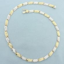 17 Inch Two Tone Diamond Cut Designer Link Necklace In 14k Yellow And White Gold