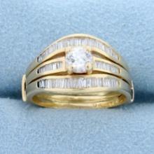 Almost 1ct Tw Baguette And Round Diamond Engagement Ring In 14k Yellow Gold