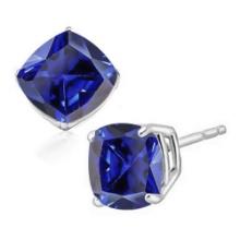 6mm Cushion Cut Lab Tanzanite 2ctw Stud Earrings In Sterling Silver