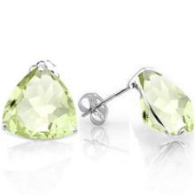 8mm Trillion Cut Green Amethyst 3.75ctw Stud Earrings In Sterling Silver