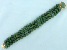 Jade Bead Multi Strand Bead Bracelet In 14k Yellow Gold