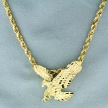 Diamond Cut American Eagle Necklace In 10k Yellow Gold