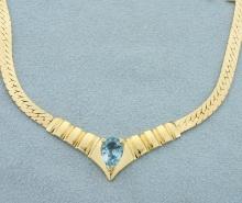 Light Blue Sapphire Herringbone Necklace In 14k Yellow Gold