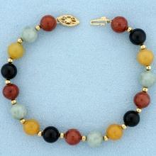 Multicolor Jade Ball Bead Bracelet In 14k Yellow Gold