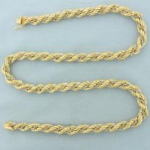 Italian Two Tone Rope Link Necklace In 18k Yellow And White Gold