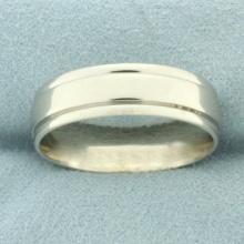 Men's Banded Edge Wedding Band Ring In 14k White Gold