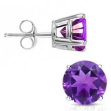 6mm Round Cut Amethyst 1.85ctw Stud Earrings In Sterling Silver