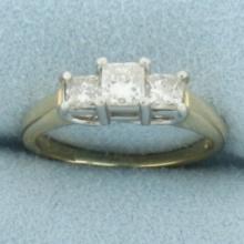 Princess Cut Diamond 3 Stone Past Present Future Wedding Ring In 14k Yellow Gold