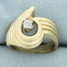 Diamond Scalloped Swirl Ring In 10k Yellow Gold