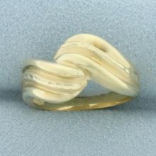 Diamond Cut Wave Design Ring In 14k Yellow Gold