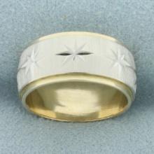 Two Tone Star Design Band Ring In 14k White And Yellow Gold