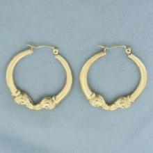 Vintage Double Ram's Head Hoop Earrings In 14k Yellow Gold