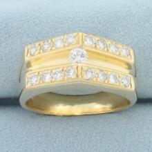 Floating And Pave Set Diamond Ring In 14k Yellow Gold