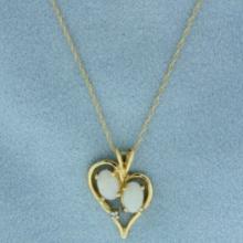 Opal And Diamond Heart Necklace In 14k Yellow Gold