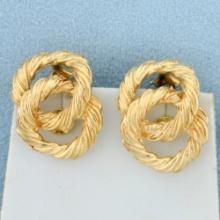 Double Hoop Rope Design Earrings In 14k Yellow Gold