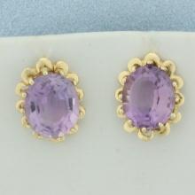 Amethyst Flower Design Earrings In 14k Yellow Gold