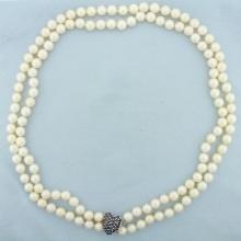 Vintage Sapphire Heart Akoya Pearl Necklace In 14k White Gold