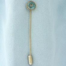 Antique Aquamarine And Diamond Stick Pin In 14k Yellow Gold