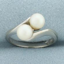 Cultured Pearl Toi Et Moi Ring In 14k White Gold