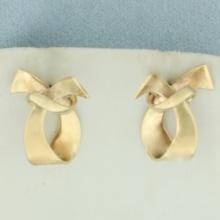 Bow Ribbon Design Earrings In 14k Yellow Gold