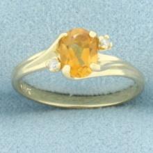 Citrine And Diamond Ring In 10k Yellow Gold