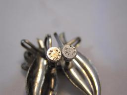 Lot of Sterling Jewelry, Tack 0.7g (pin only); Clip-On Earrings 6.1g; & Clip-On Earrings 6.1g