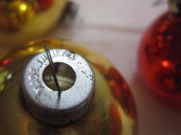 Vintage Glass Gold and Red Christmas Balls, 11, Made in USA, 8oz